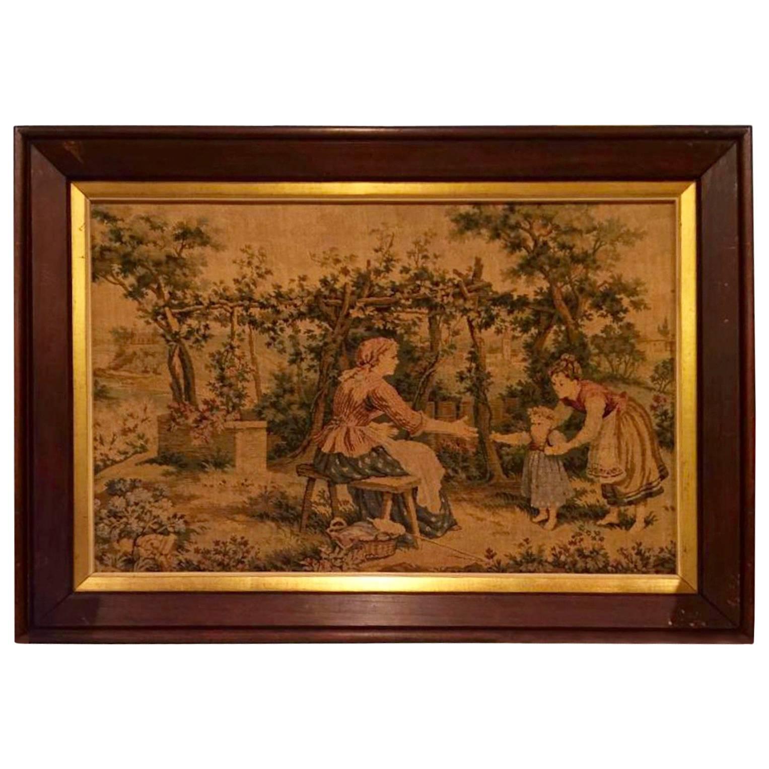 French Antique Framed Tapestry 19th Century For Sale