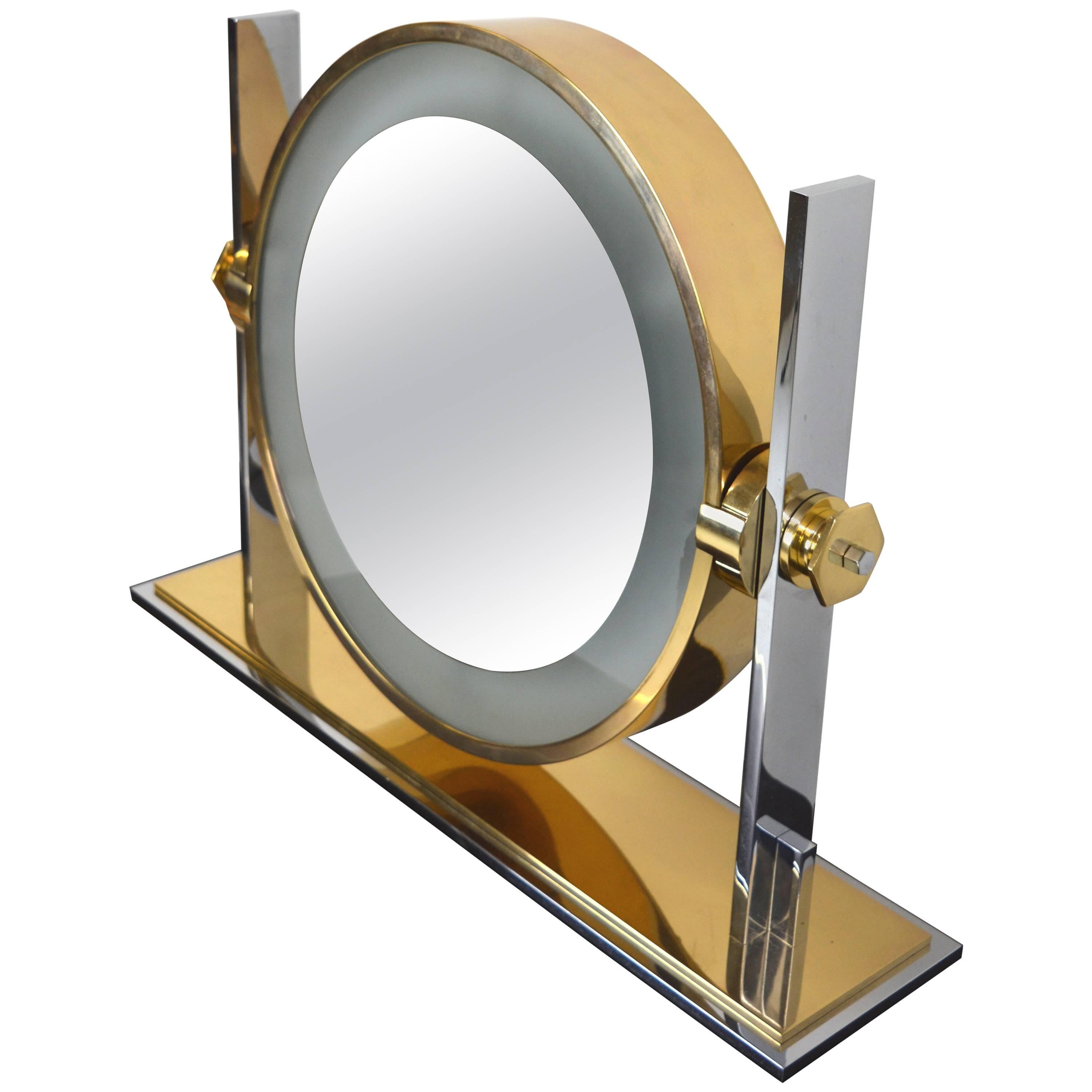 Karl Springer Chrome and Brass Vanity Mirror For Sale