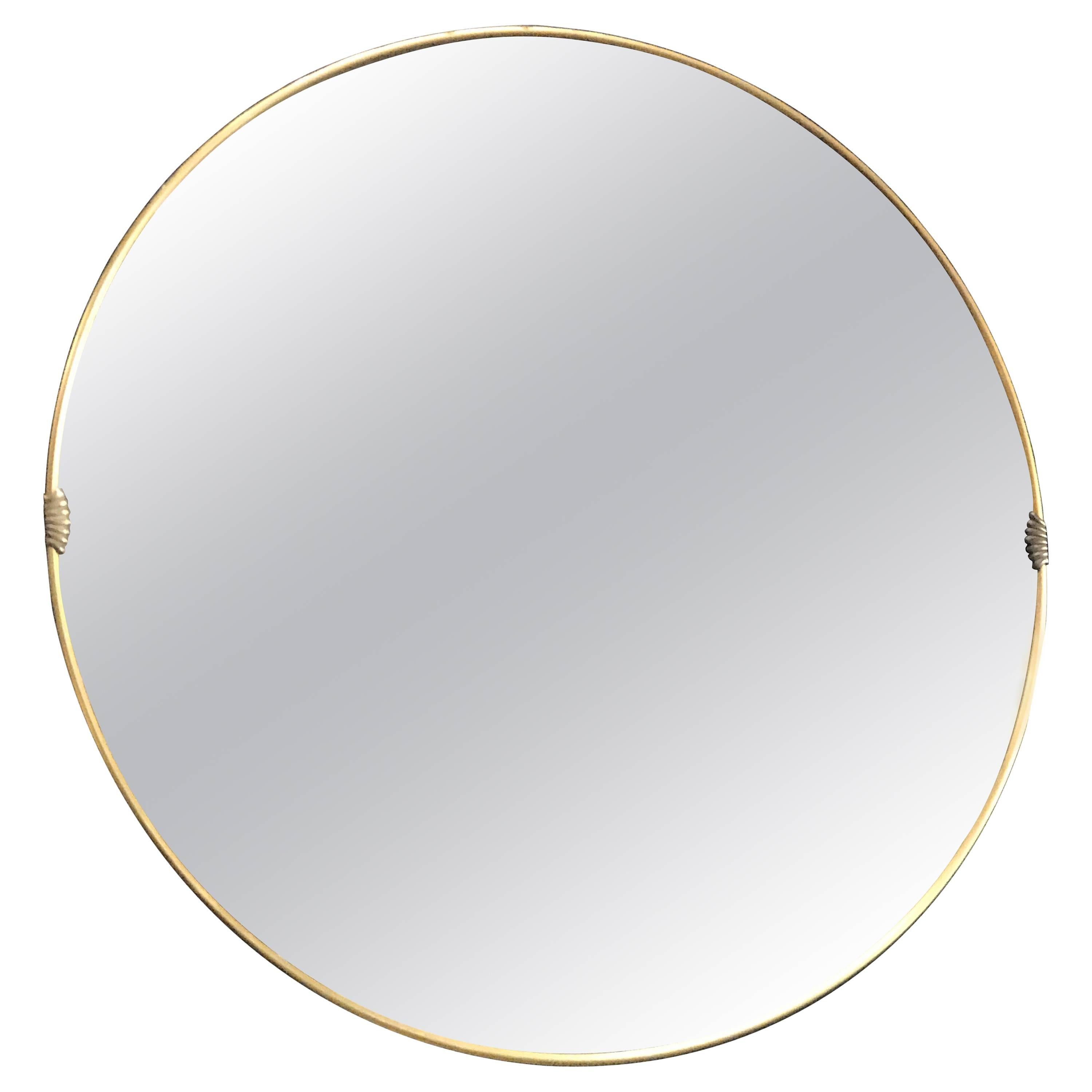 Italian 1950s Round Mirror with Brass Frame