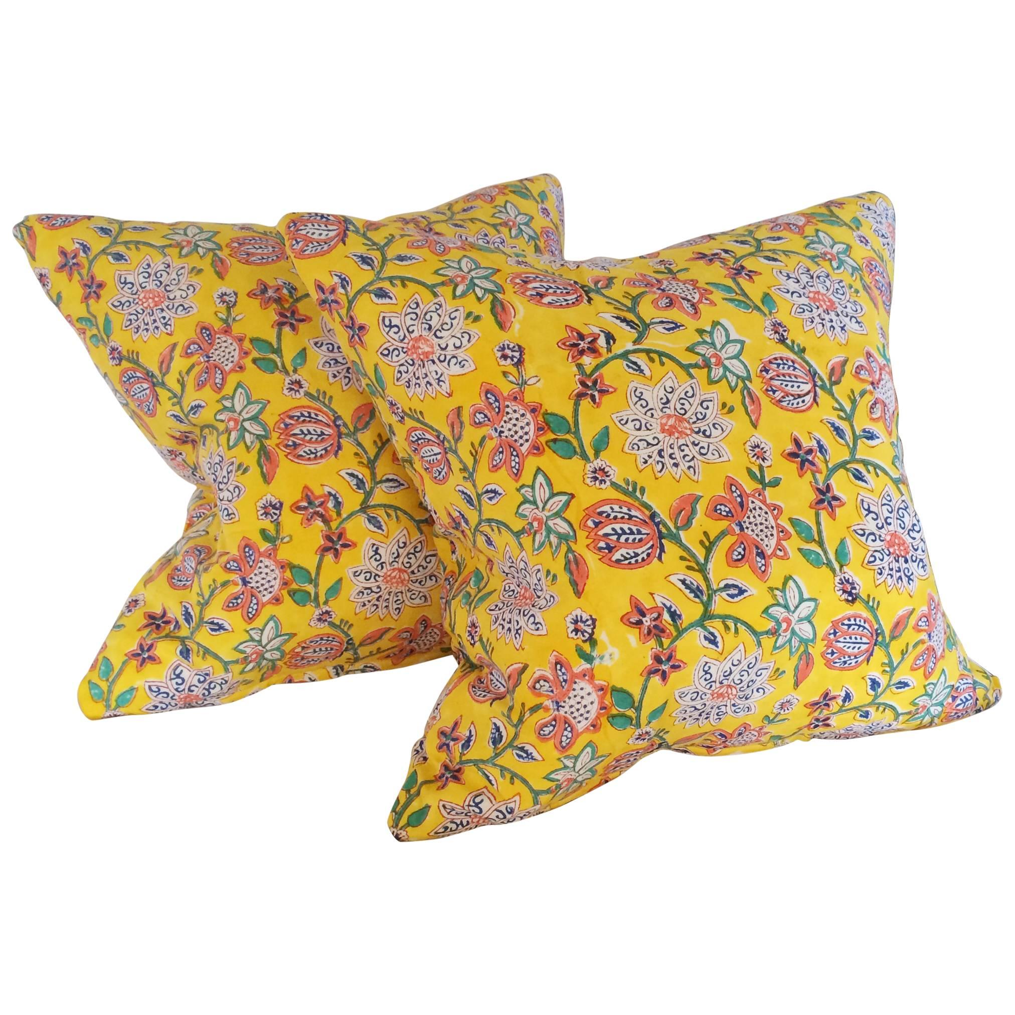 Pair of Indian Batik Floral Down Pillows
