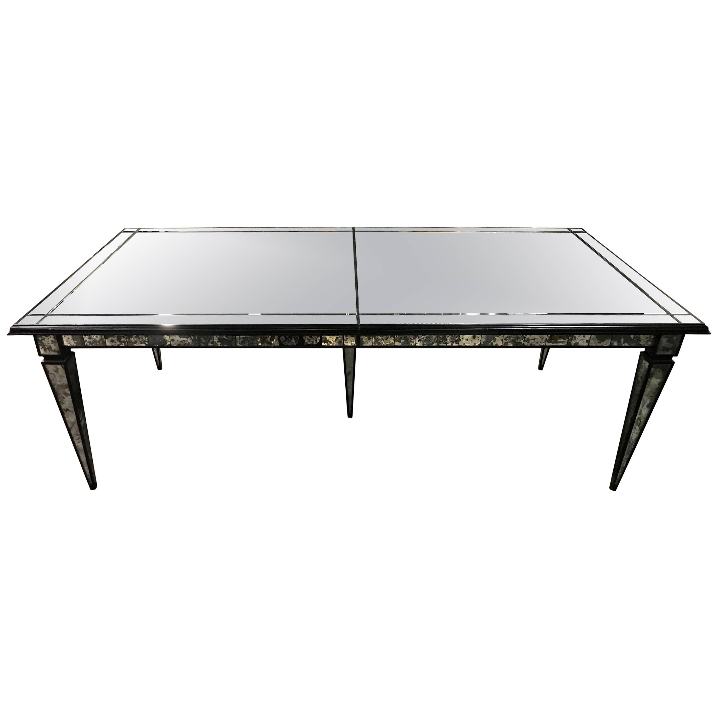 Maison Jansen Blackened Wood and Mirrored Dining Room Table For Sale
