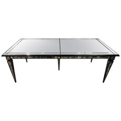 Maison Jansen Blackened Wood and Mirrored Dining Room Table