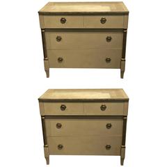 Pair of Neoclassic Grey Painted Commodes