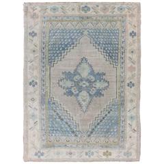 Vintage Turkish Oushak Rug with Sub-Floral Design and Champagne Border