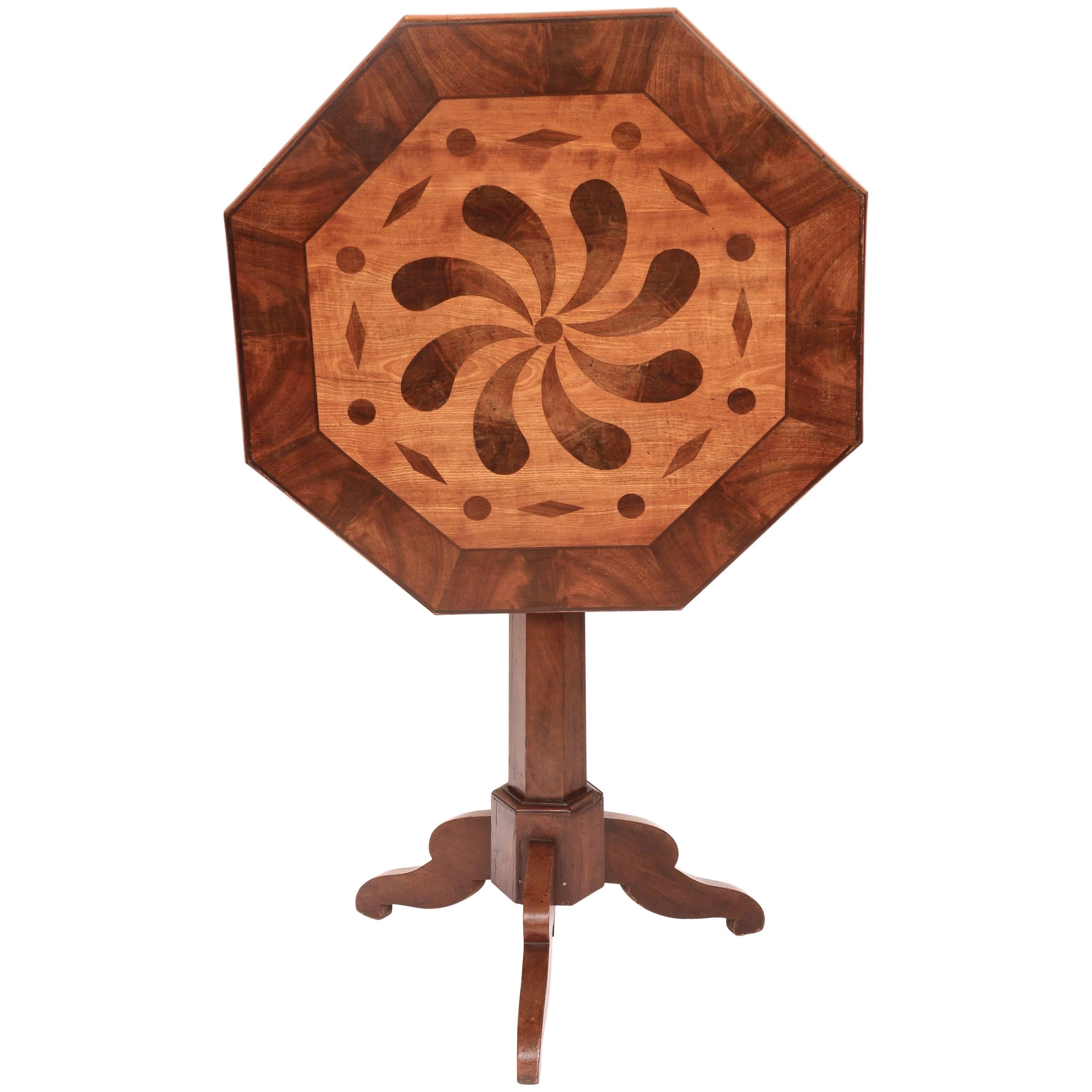 Mahogany Tilt-Top Table with Inlaid Decoration, French 19th Century For Sale