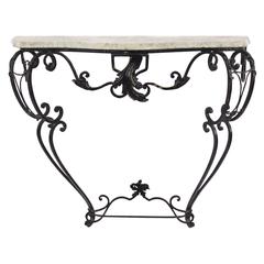 Vintage Cast Iron and Marble Demilune Hall Table