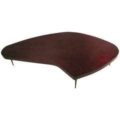 Mid-Century Modern Mahogany Kidney Shaped Cocktail Table