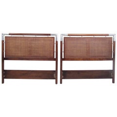 Pair of Mid-Century Modern Cane and Chrome Twin Size Headboards