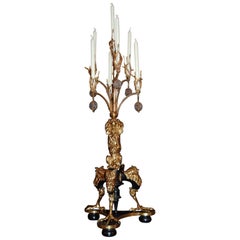 Early 19th Century Large Gilt Brass and Wood Candelabra with Glass Balls