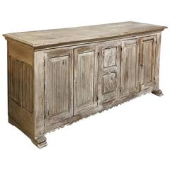 Antique Rustic Washed Stripped Oak Gothic Low Buffet