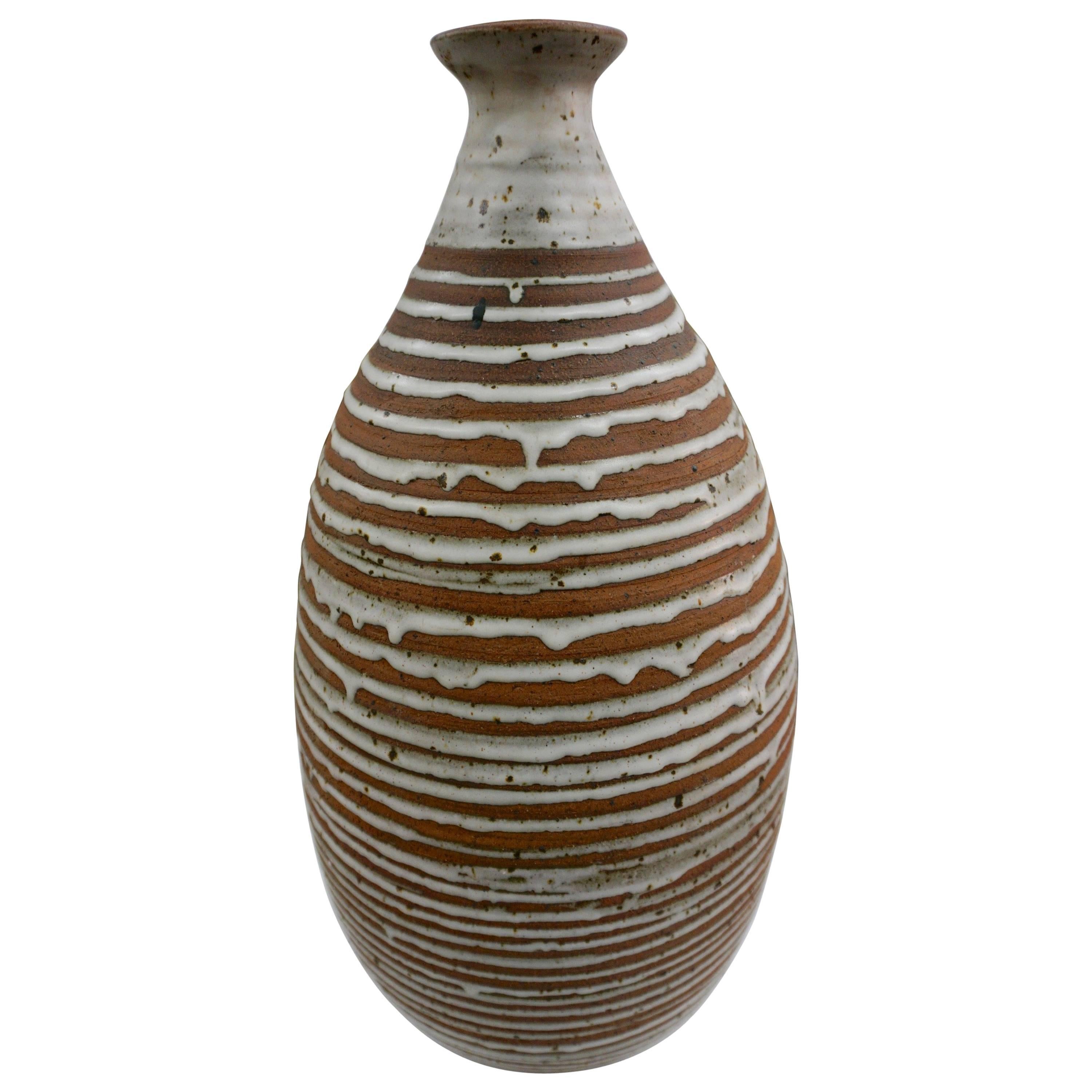 Tall Stoneware Vase with Drip Glaze
