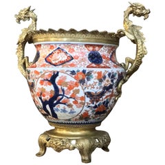 19th Century Hand-Painted Imari Vase with Bronze