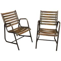 American Mid-Century Iron and Wood Garden Chairs