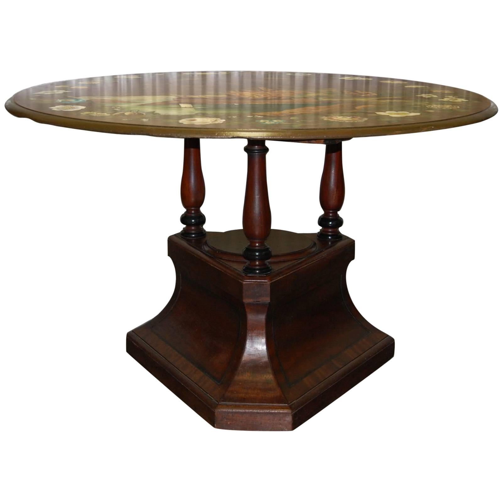 Early 19th Century Mahogany Pedestal Base Table with Original Painted Slate Top For Sale