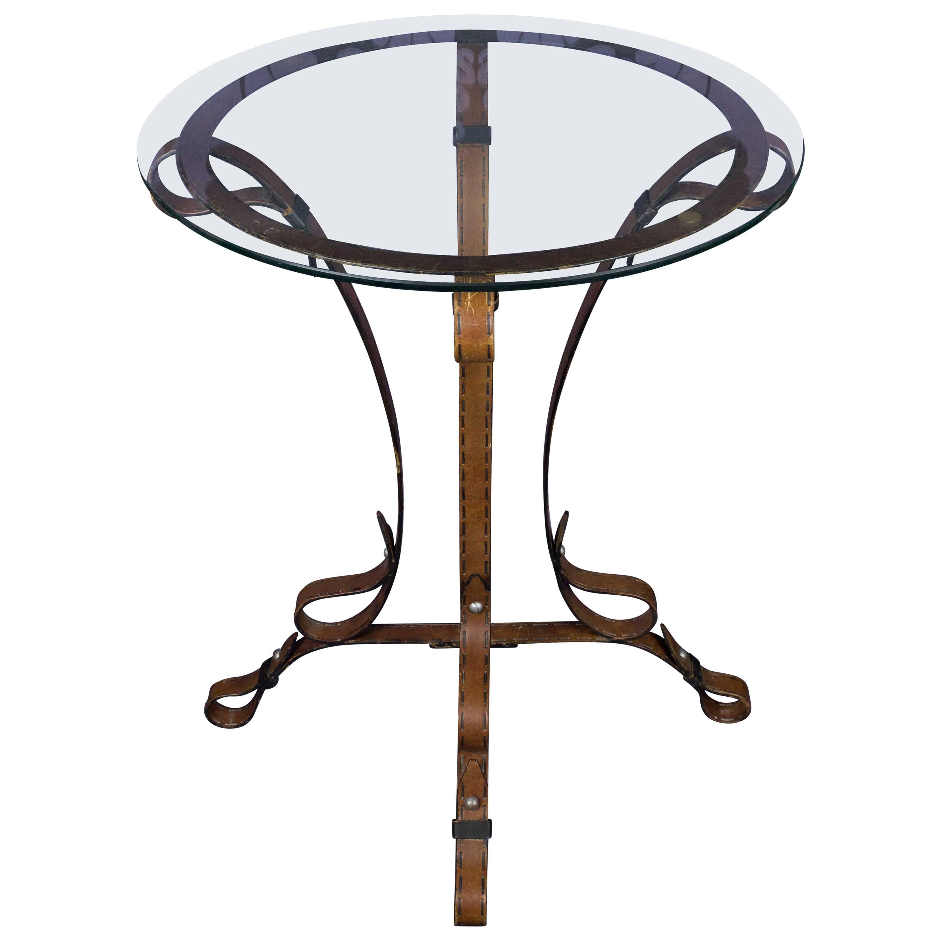 Unique French "Leather" Wrought Iron Table with Glass Top