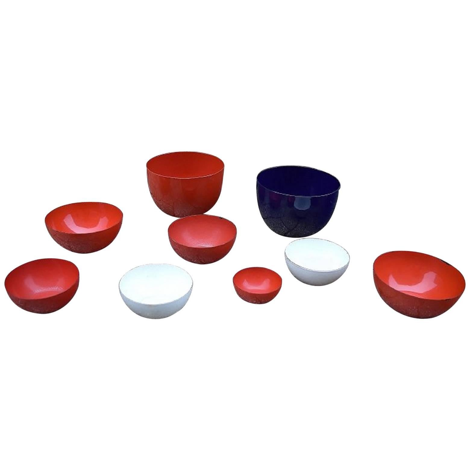 Kaj Franck, Finland, Nine Bowls, Enamelled Metal, Finel, Finland, 1950s For Sale