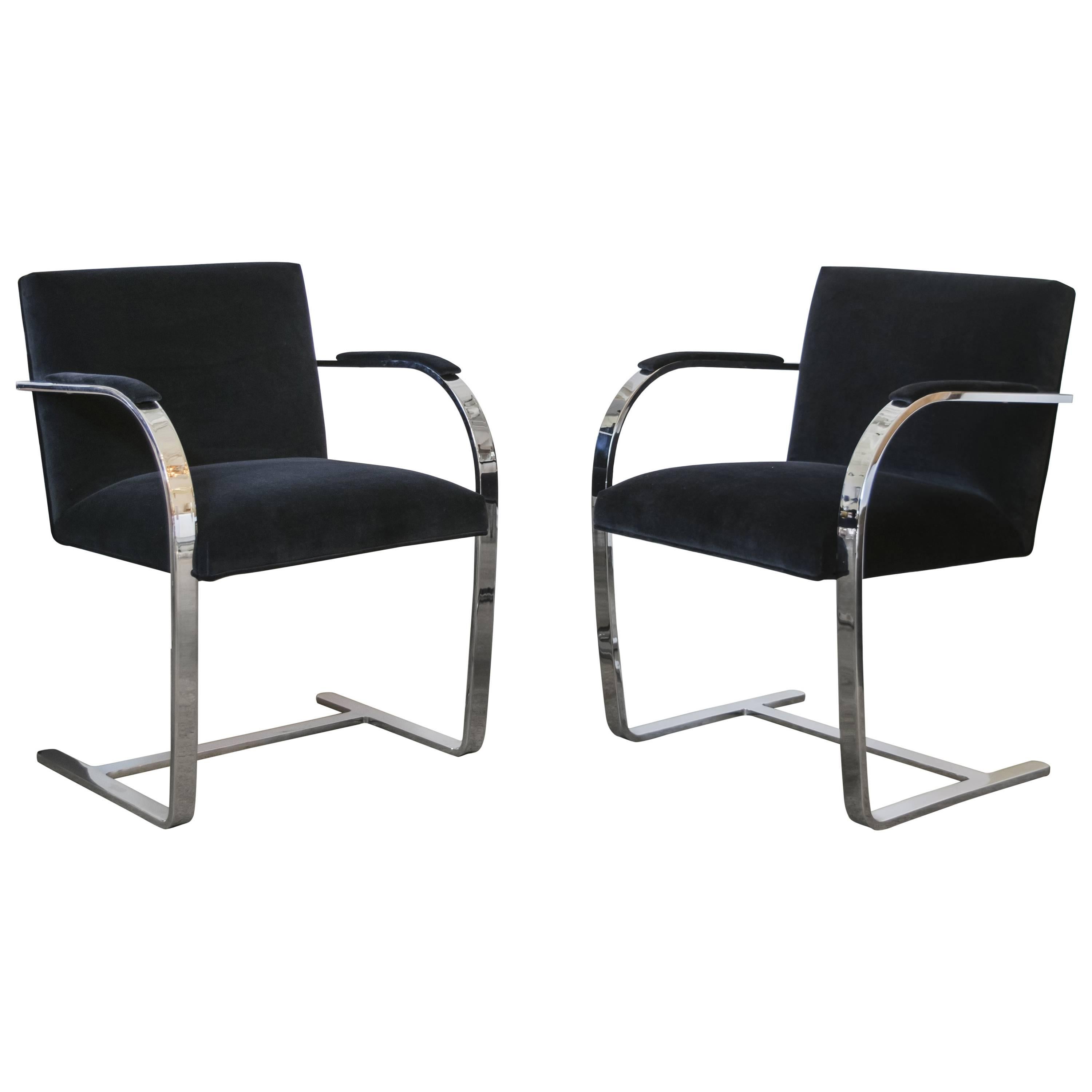 Pair of Flat Bar Brno Chairs in Black Velvet