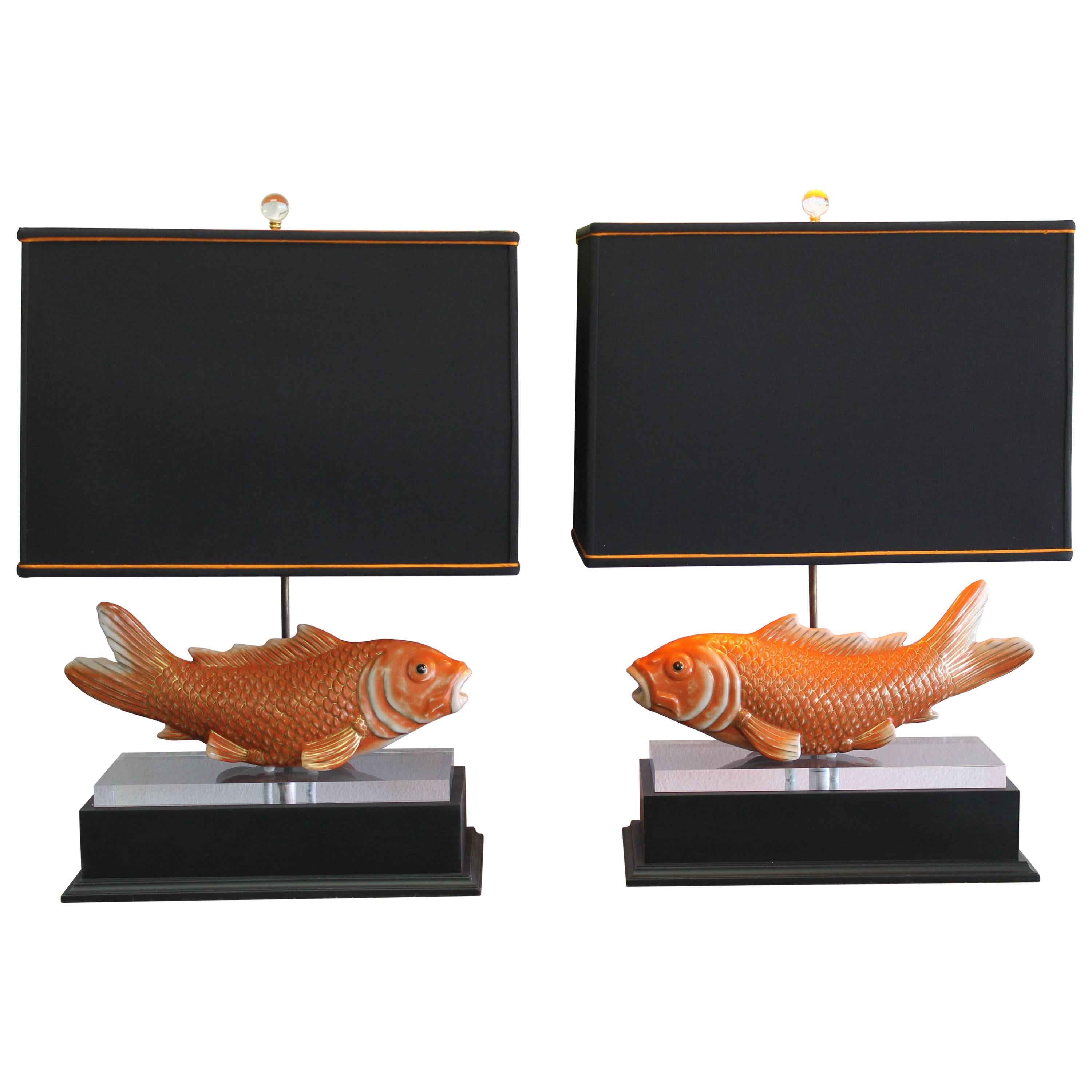 Pair of Studio Koi Fish Lamps