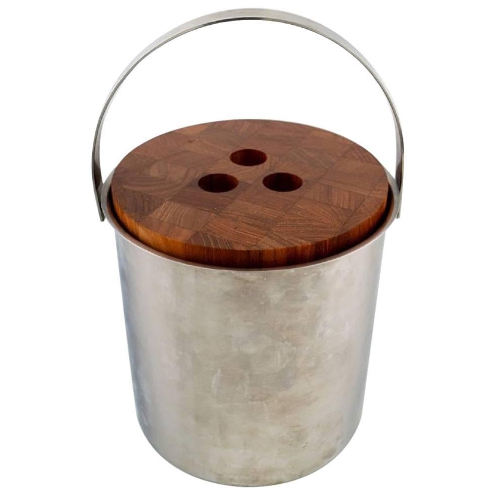 Arne Jacobsen for Stelton Ice Bucket Stainless Steel, Lid in Teak