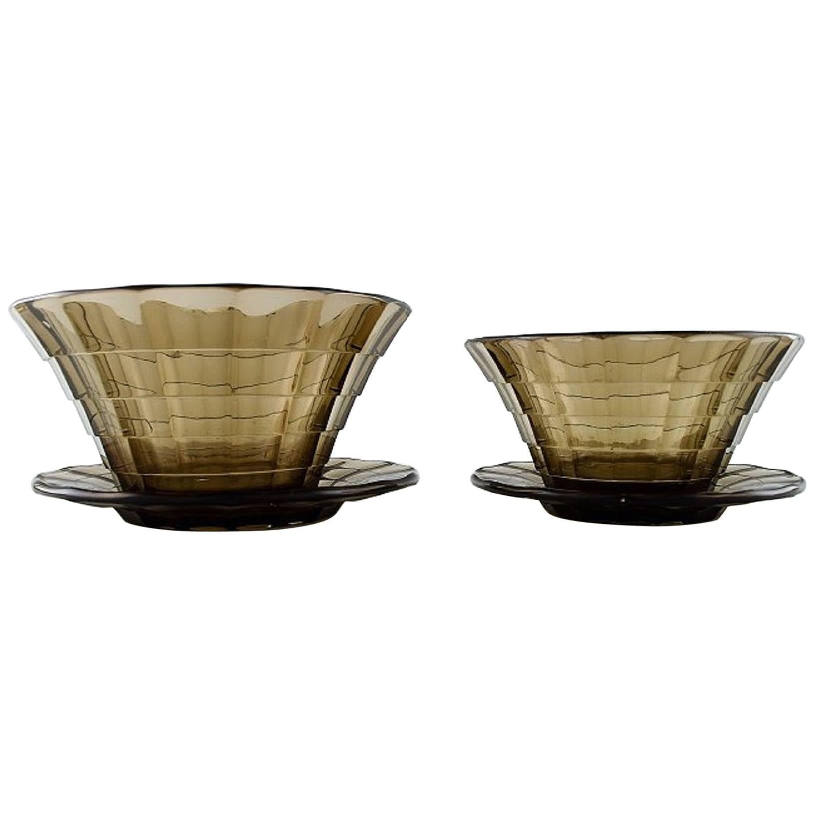 2 Art deco bowls. Simon Gate for Orrefors/Sandvik. Topaz coloured bowls For Sale