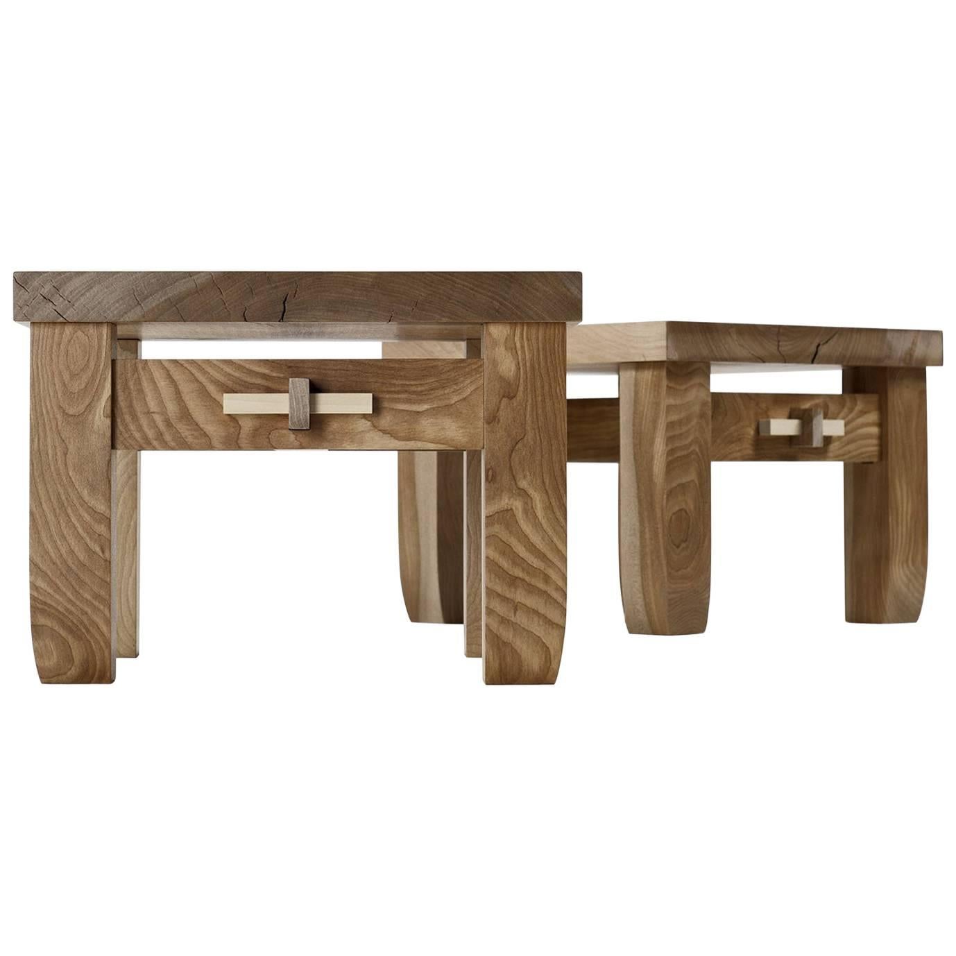 Contemporary Black Birch Hardwood Low Prayer Stool Set Made in Brooklyn in Stock For Sale