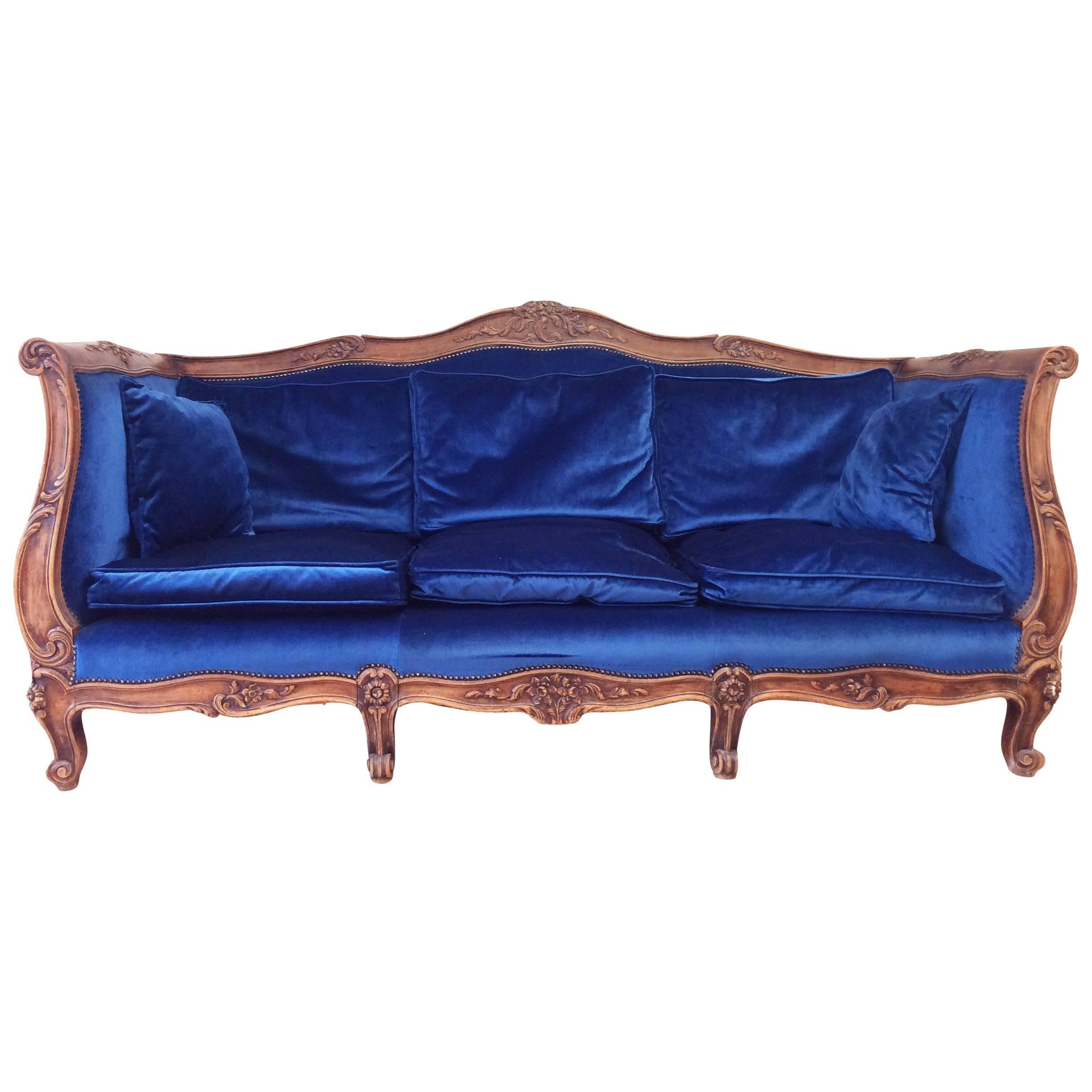 French Louis XV Canapé Sofa with Carved Walnut Frame For Sale at 1stDibs