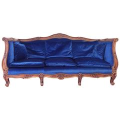 Antique French Louis XV Canapé Sofa with Carved Walnut Frame