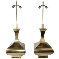 Tall Solid Brass Vessel Shape Table Lamps, a Pair 4