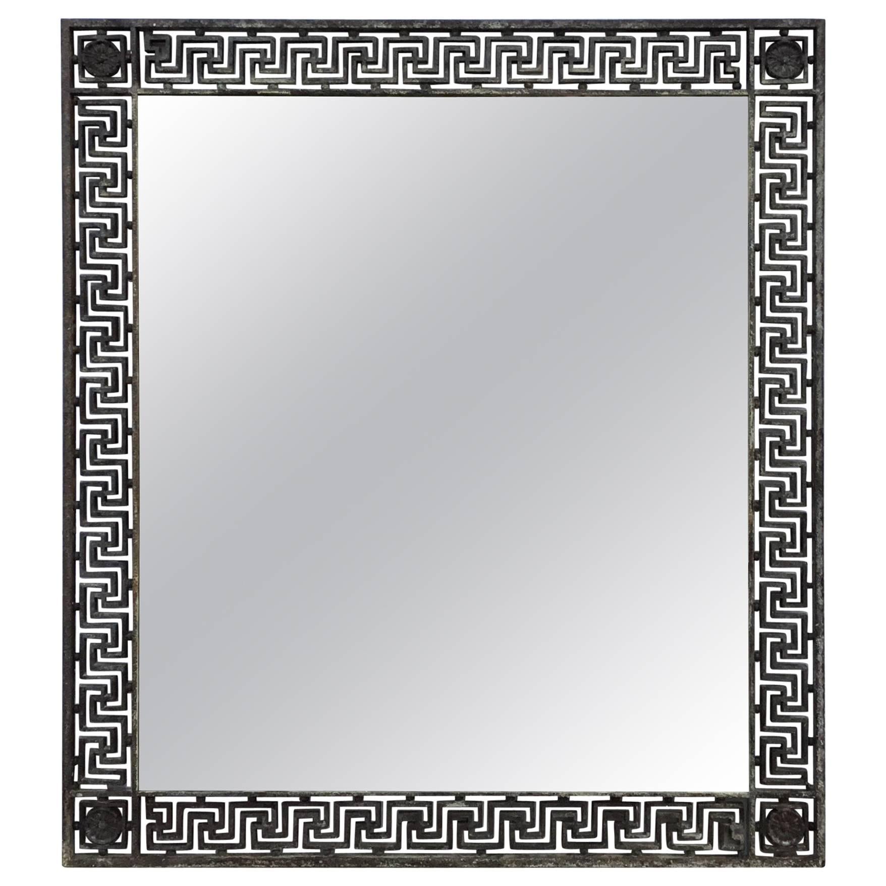 Exceptional Old Greek Key Iron Mirror