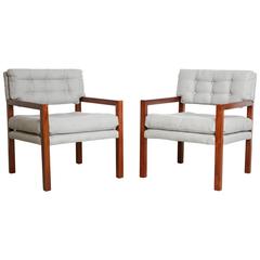 Pair of Mid-Century Modern Walnut Framed Armchairs, Restored, circa 1960 9