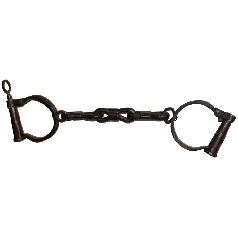 Hand Forged Iron 19th Century Hand Cuffs For Sale