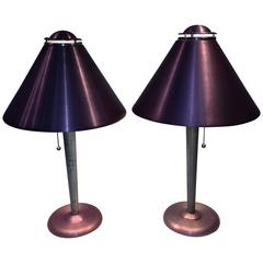 Vintage Amazing Pair of Art Moderne Anodized Spun Aluminum Lamps