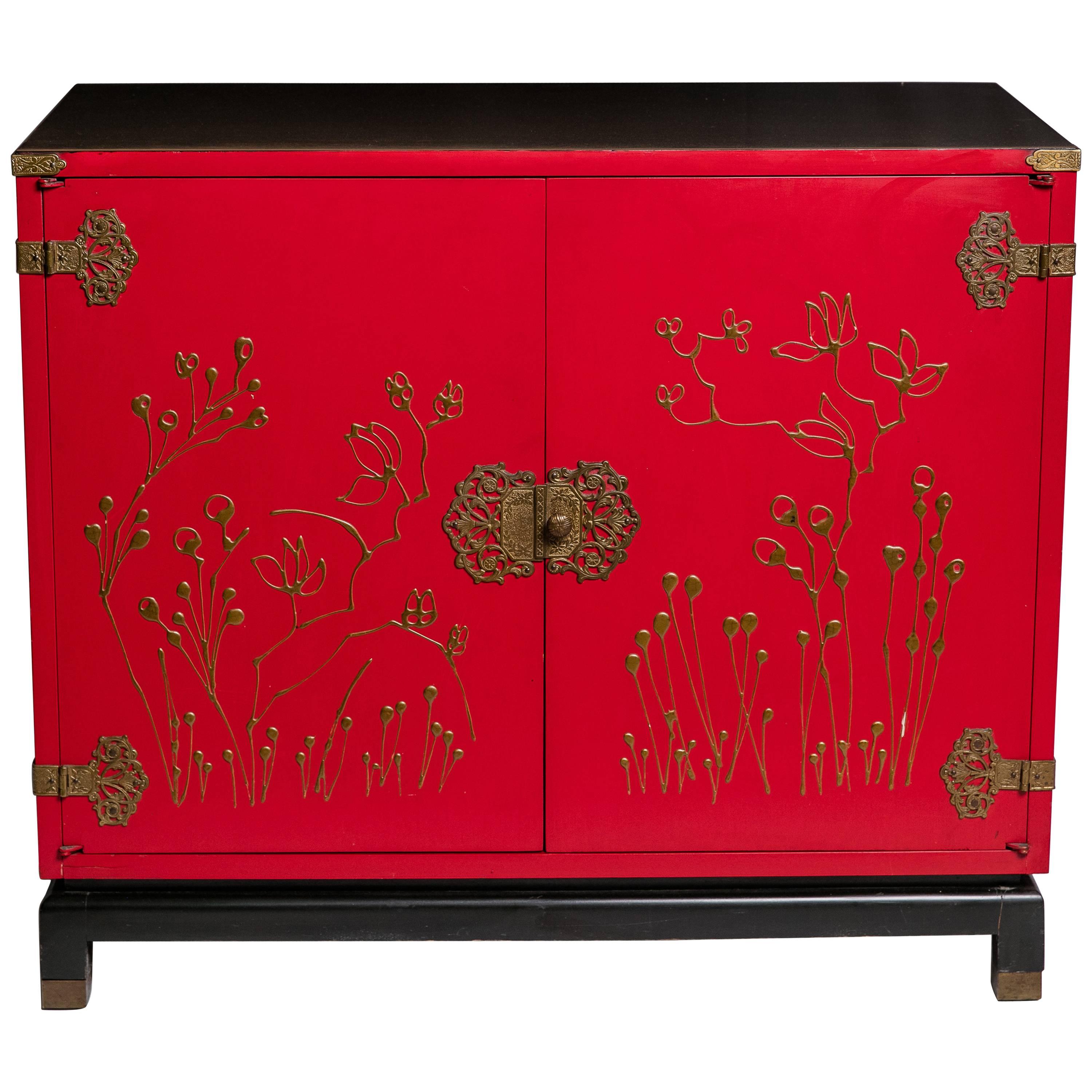 Mid-Century Chinoiserie Bar Cabinet For Sale