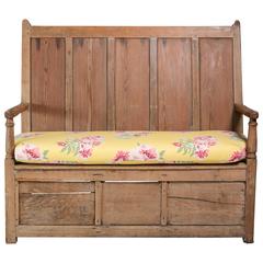 Pine Bench with Floral Cushion, 19th Century English 