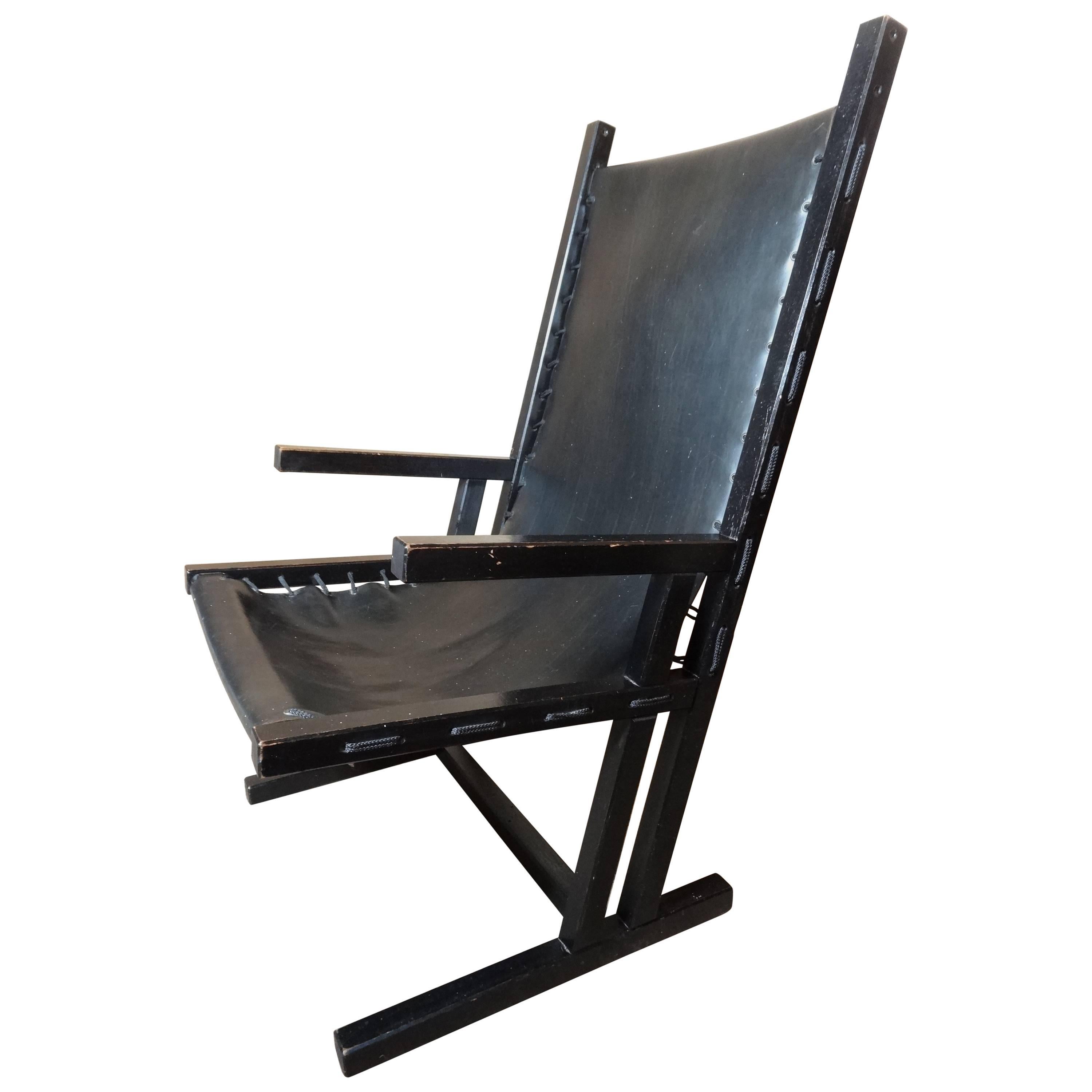 Vintage Original Dutch 'Rietveld' Style Retro 1960 Black Leather Lounge Chair