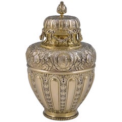 Charles II Style Chased Sterling Silver Gilt Ginger-Jar