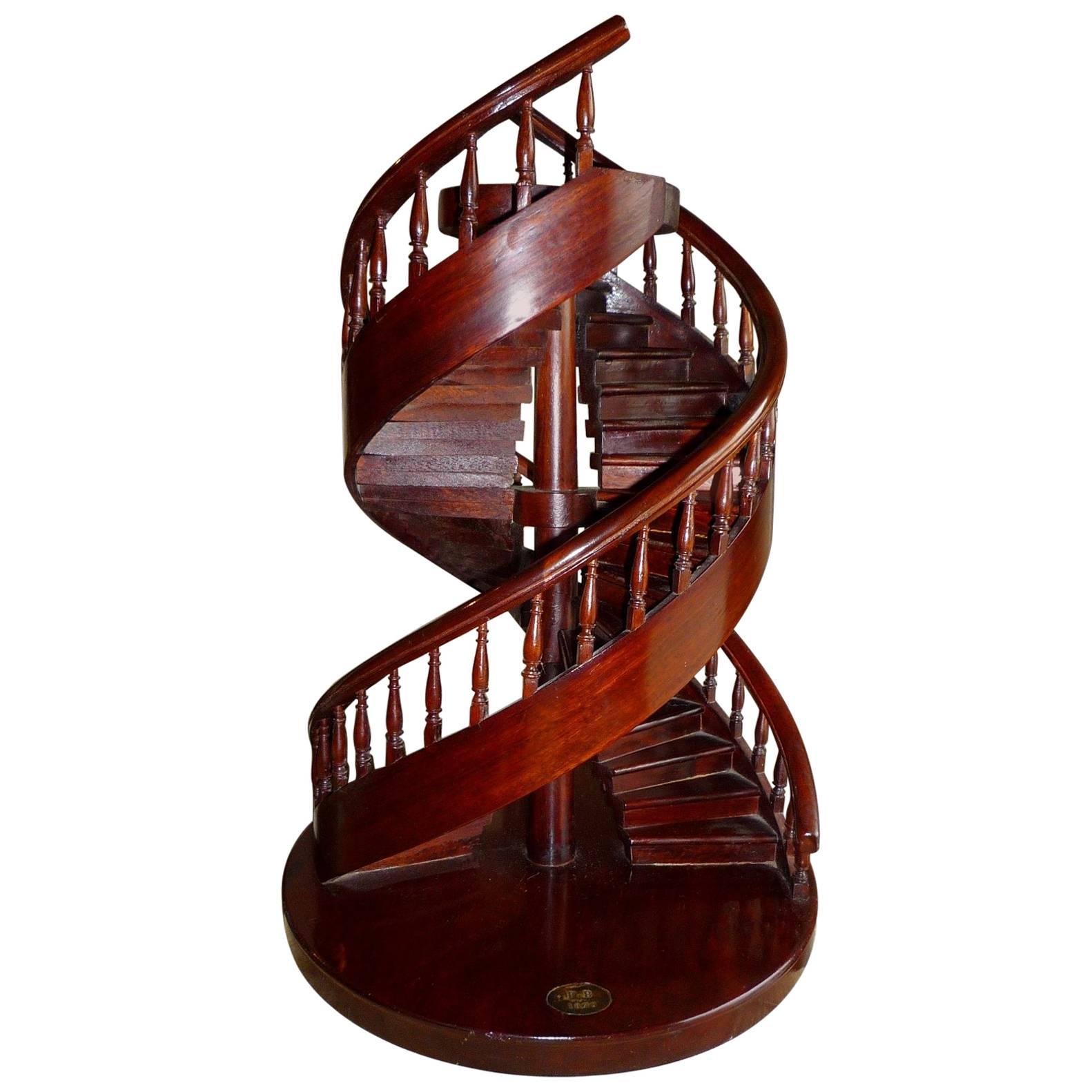 French Mahogany Miniature Double Spiral Staircase, Model by a Craftsman, 1876