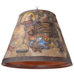 Antique Hand-Painted French Vellum Pendant Light