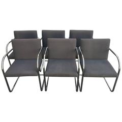 1980s Mies van der Rohe Chrome Tubular Brno Chairs, Set of Six
