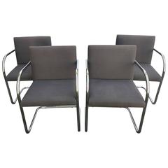 1980s Mies van der Rohe Chrome Tubular Brno Chairs, Set of Four