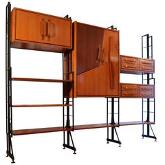 1960s Italian Modular Wall Unit in Wood on Metal Frame 7