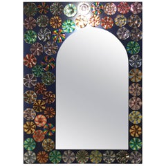 One-of-a-Kind Mirror in Blue Lacquered Wood and Multicoloured "Murrine"