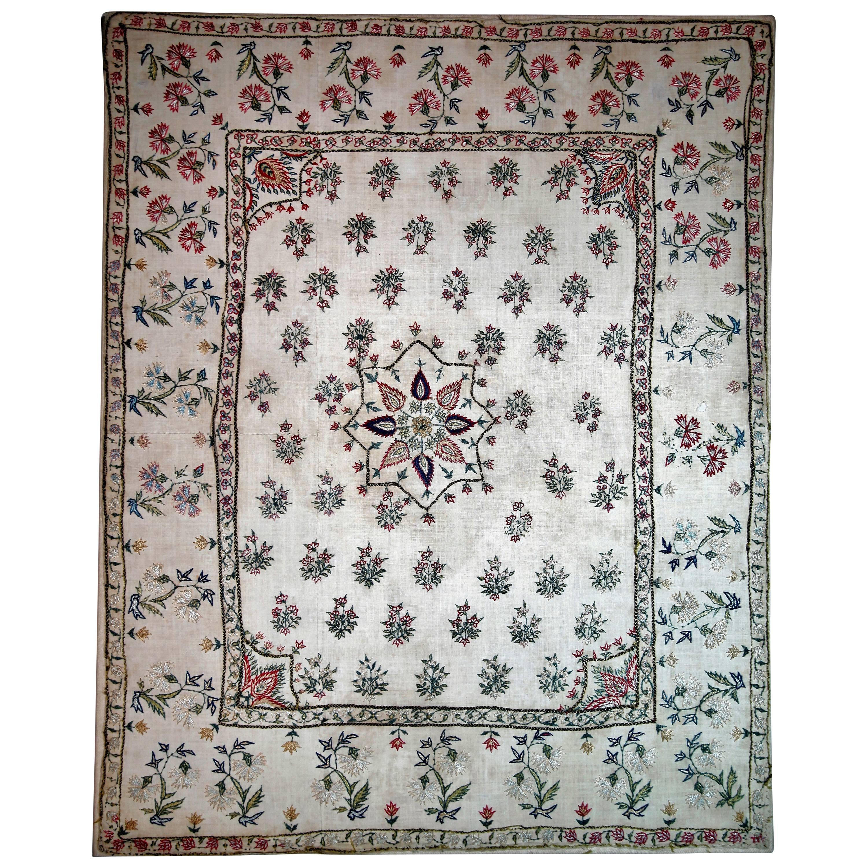 Antique Indo Persian Silk Embroidery, circa 1900 For Sale