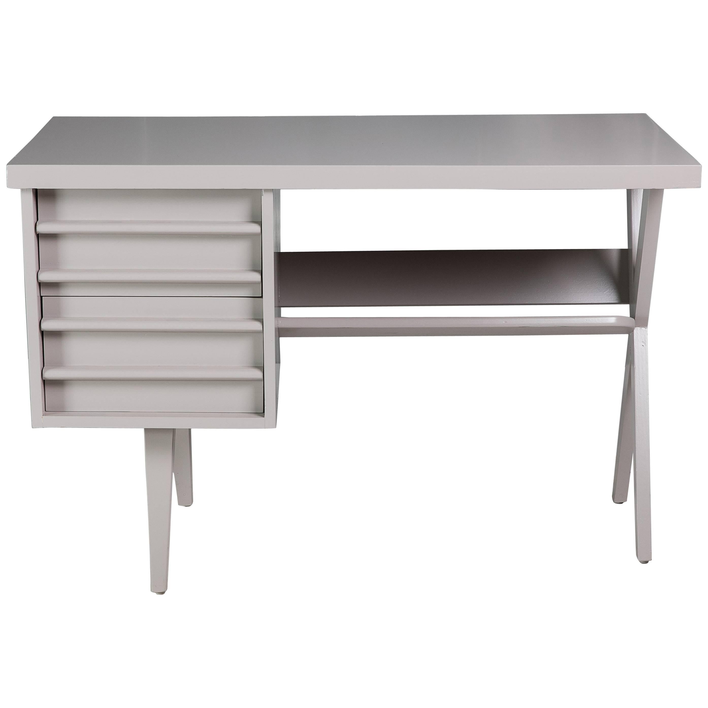 Midcentury Gray Painted Wood Desk For Sale