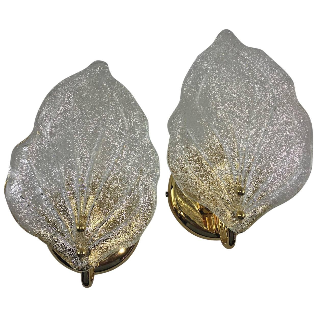 Pair of Leaf Murano Glass Wall Sconces For Sale