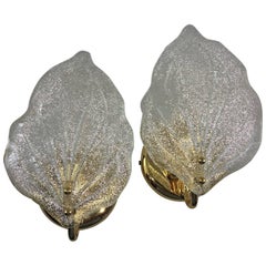 Pair of Leaf Murano Glass Wall Sconces