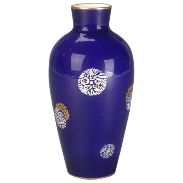French Art Deco Gilt Edge Cobalt Porcelain Vase by Sevres For Sale