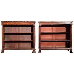 Very Fine and Rare Pair of 19th Century Regency Mahogany Marble Top Bookcases