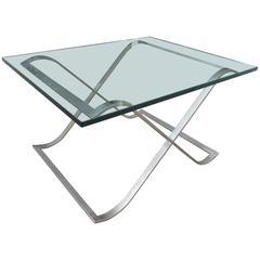 Vintage Barcelona Style X-Base Coffee Table in Stainless Steel and Glass