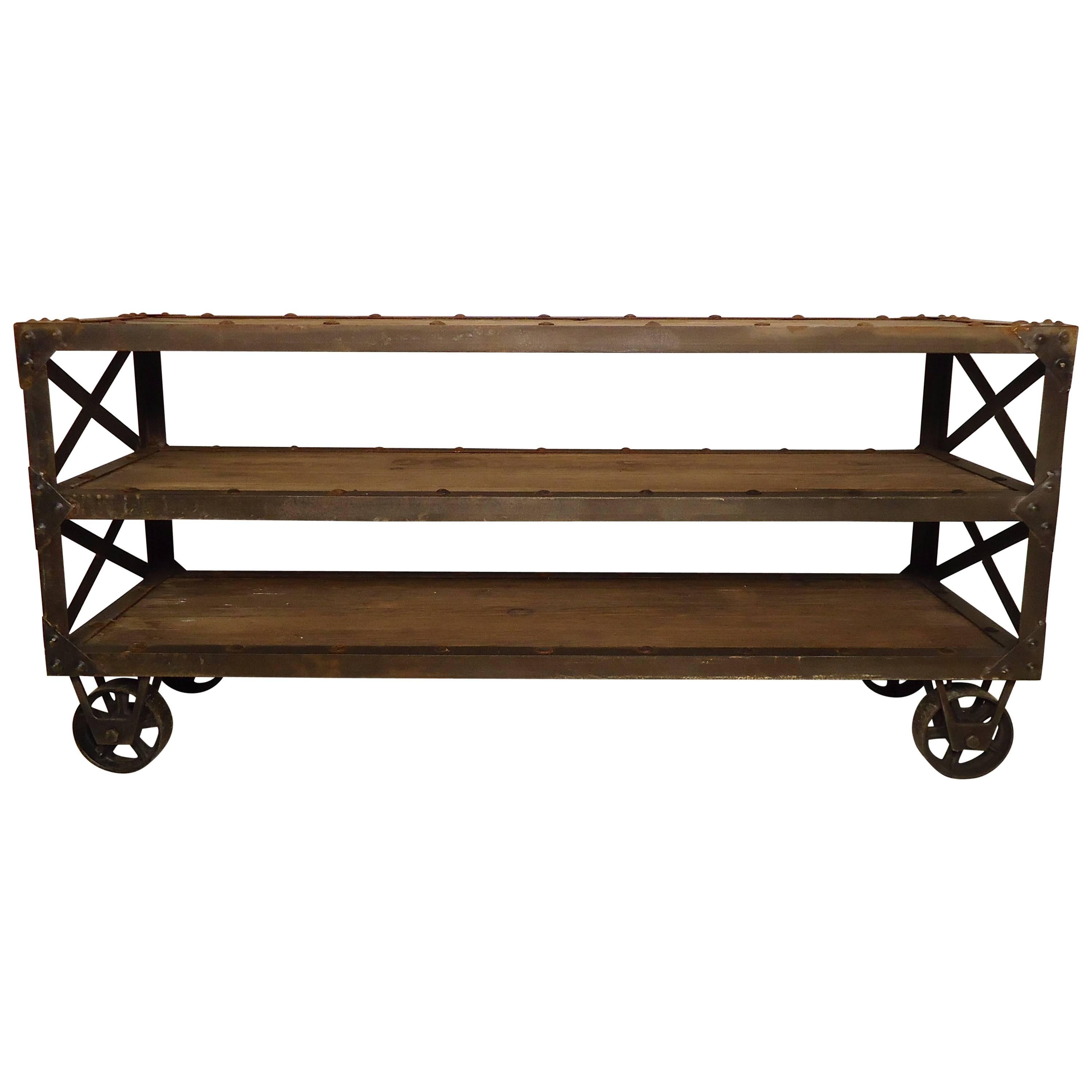 Large Vintage Industrial Three-Tier Cart